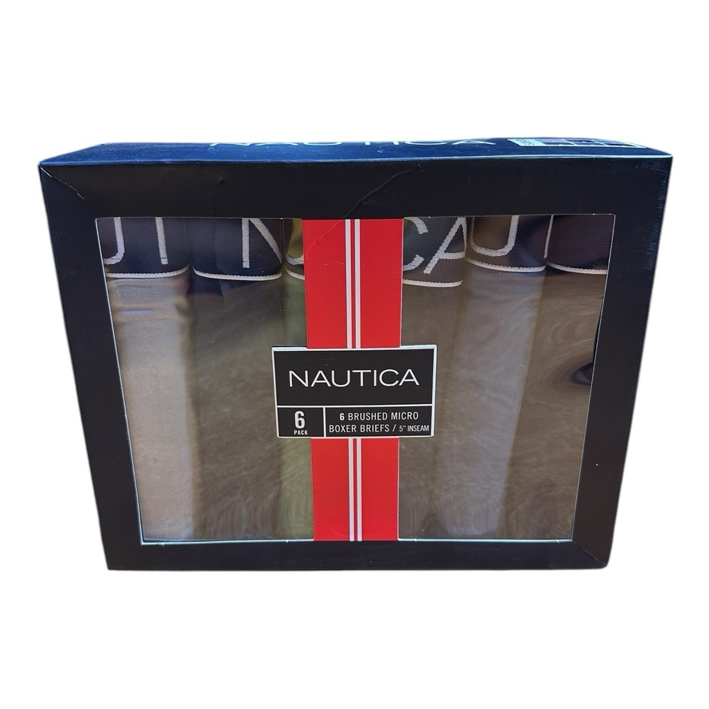 Nautica 6 Pack Brushed Micro Boxer‎ Briefs 5" Inseam Solid Men's Size S 28-30